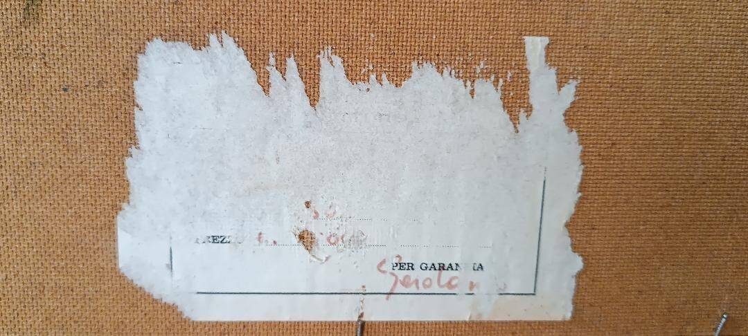 Oil on faesite, square with figures, gerolamo bolli (pisa 1933-2009)