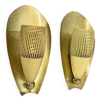 unique set of 2 small Theatre Wall Light Sconces, Italy, 1950s