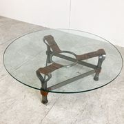 Mid century iron and leather coffee table, 1950s