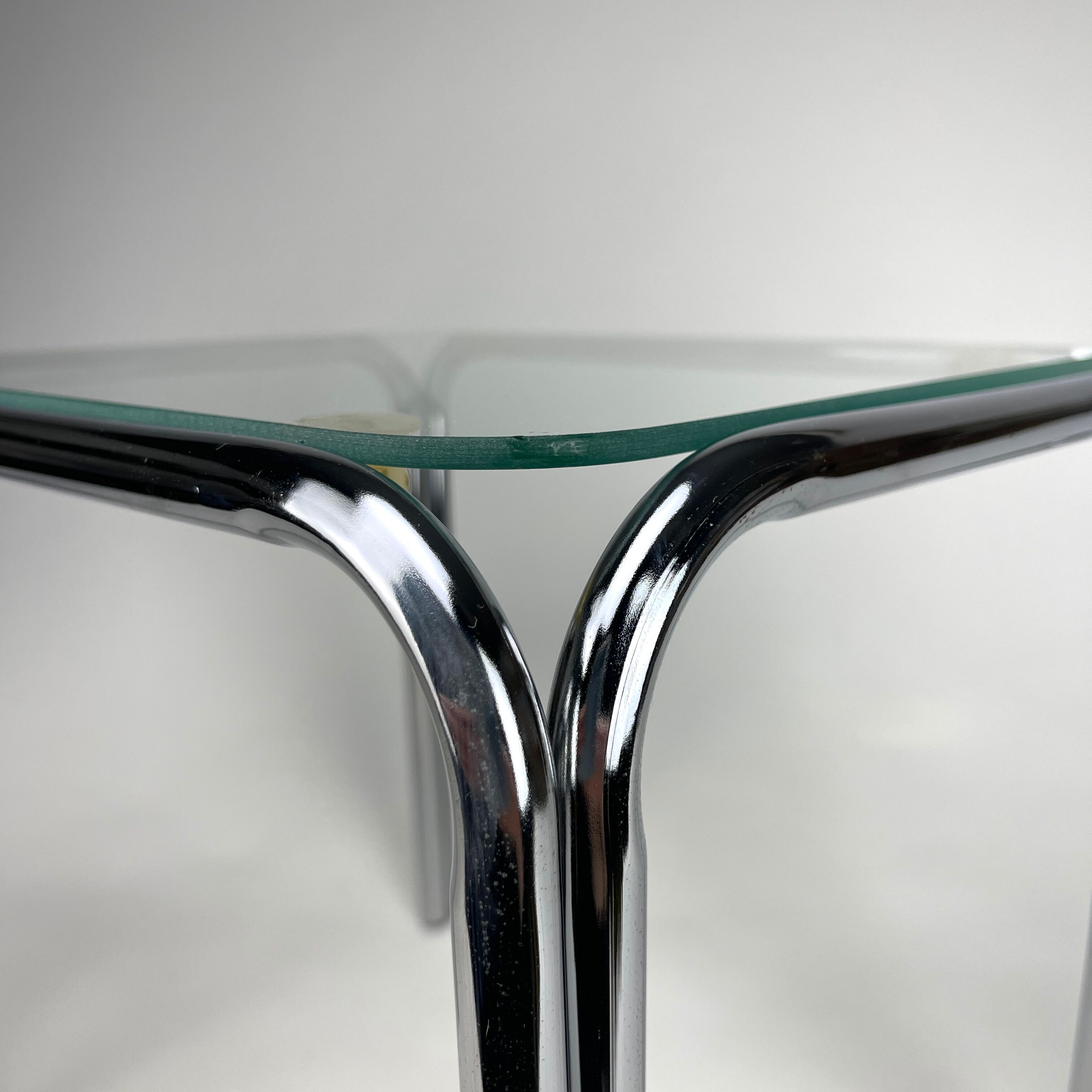 Small side table chrome metal and glass 70s
