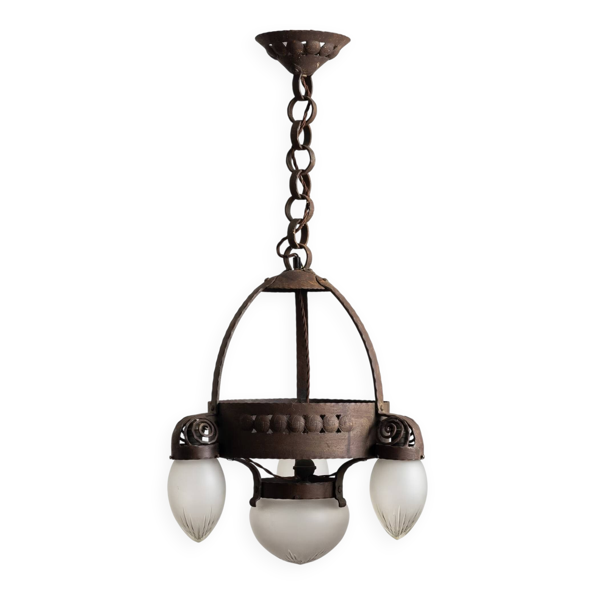 Vintage Swedish Iron Glass Chandelier Ceiling Lamp by Böhlmarks