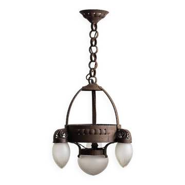 Vintage Swedish Iron Glass Chandelier Ceiling Lamp by Böhlmarks