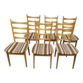 Set of 6 light wood chairs with vintage Scandinavian fabric