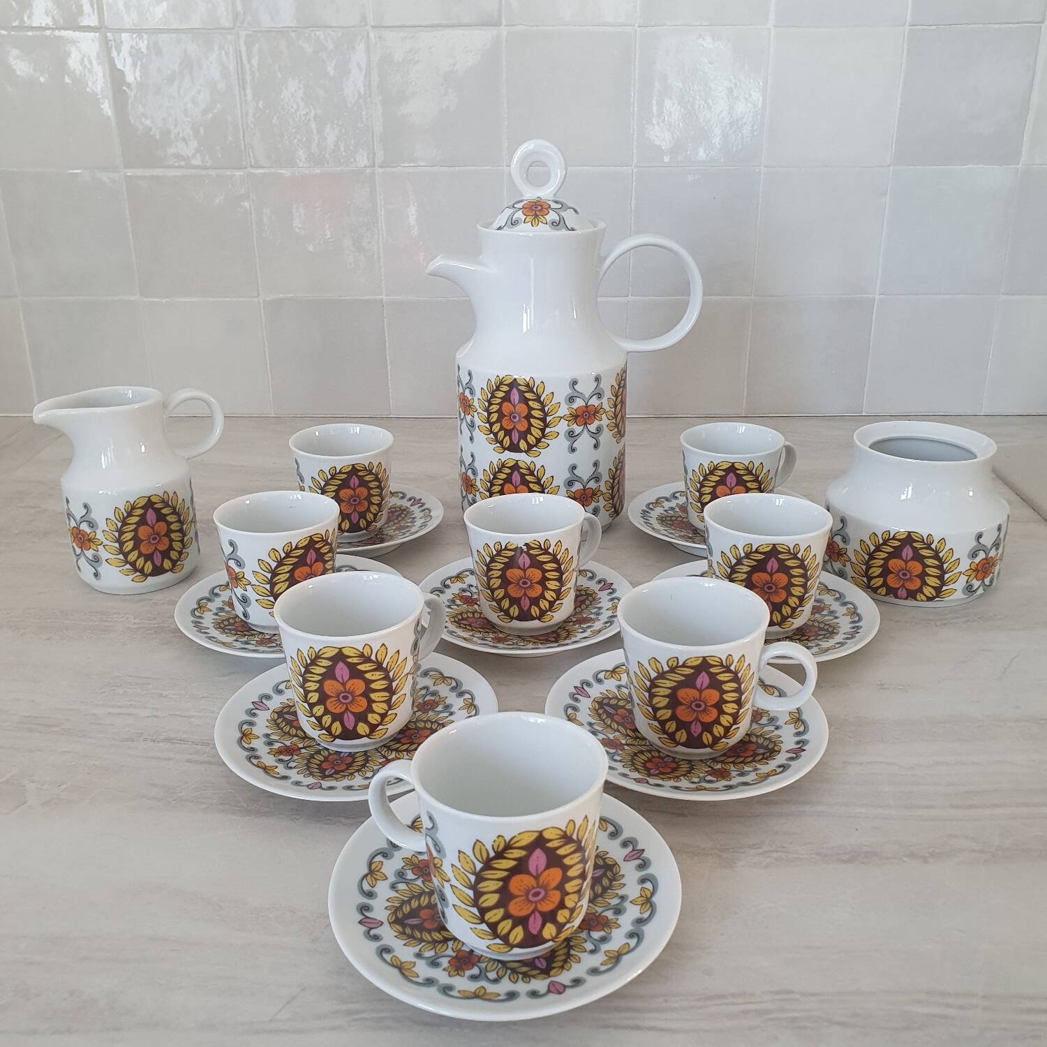 Vintage retro pattern coffee tea set