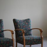 Danish mid-century modern, pair of beech armchairs with original fabric, 1960s.