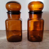 Pair of vintage amber glass jars