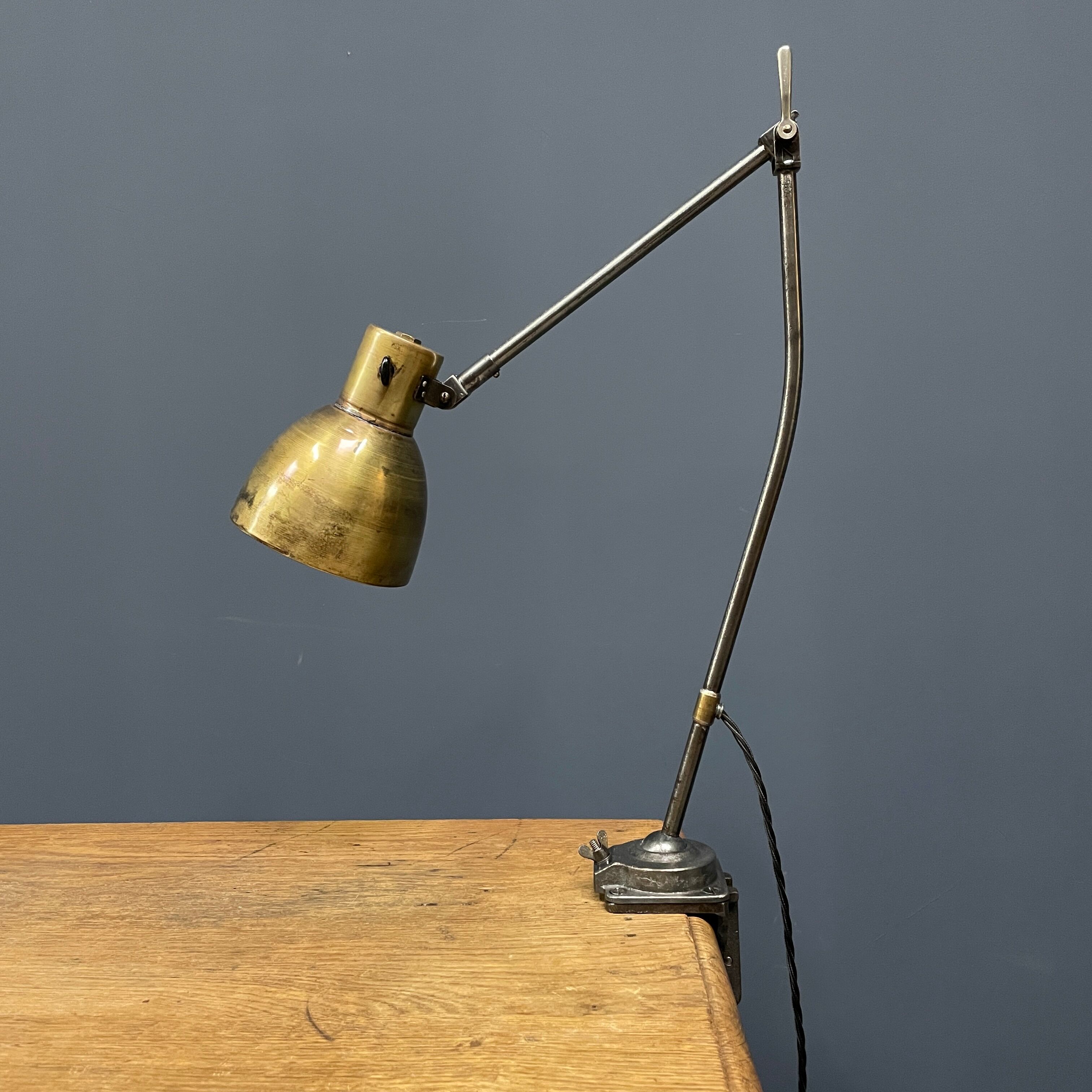 Industria rotterdam clamp lamp with brass shade