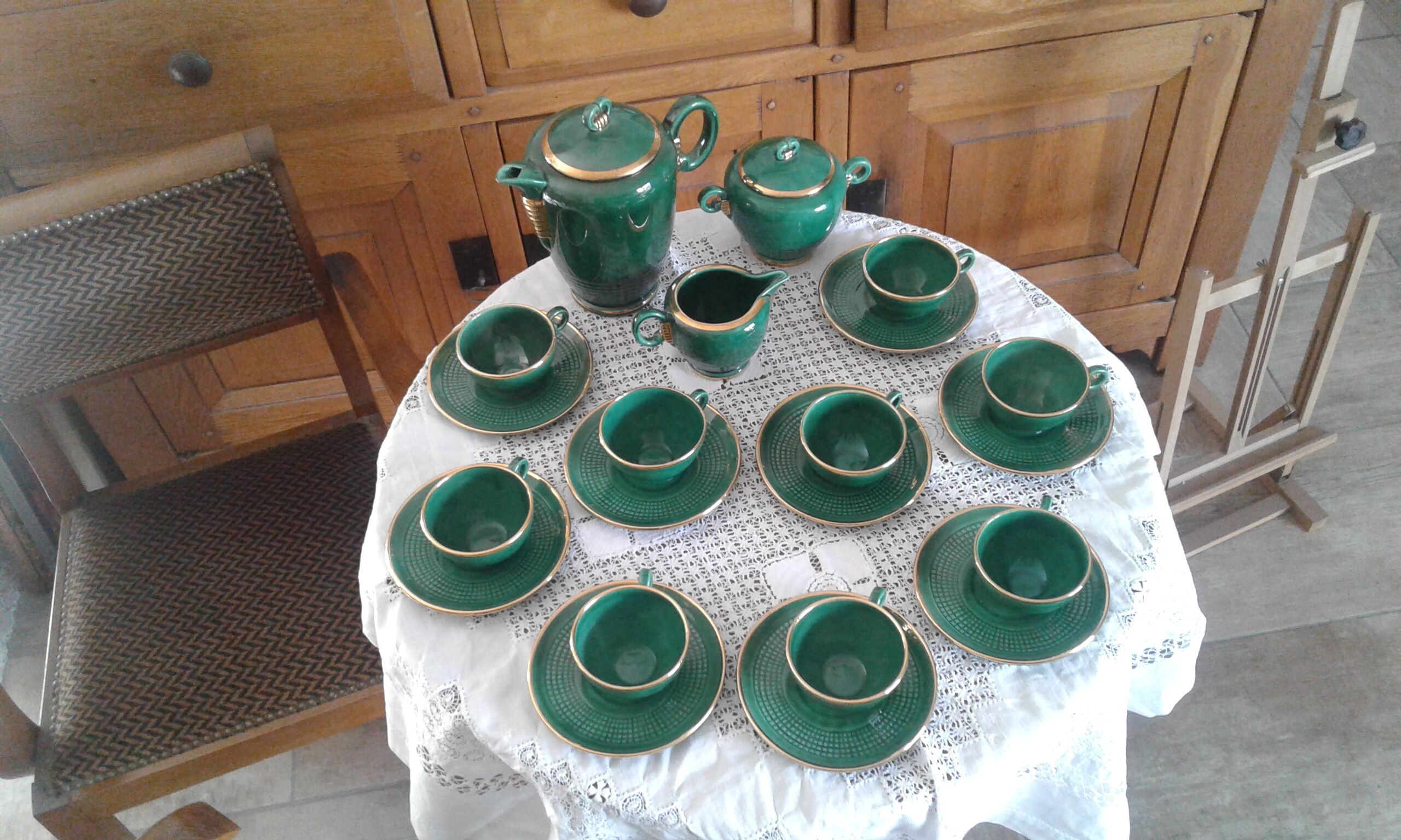 Coffee service, Saint Clement ceramics, Blanche Letalle, circa 50