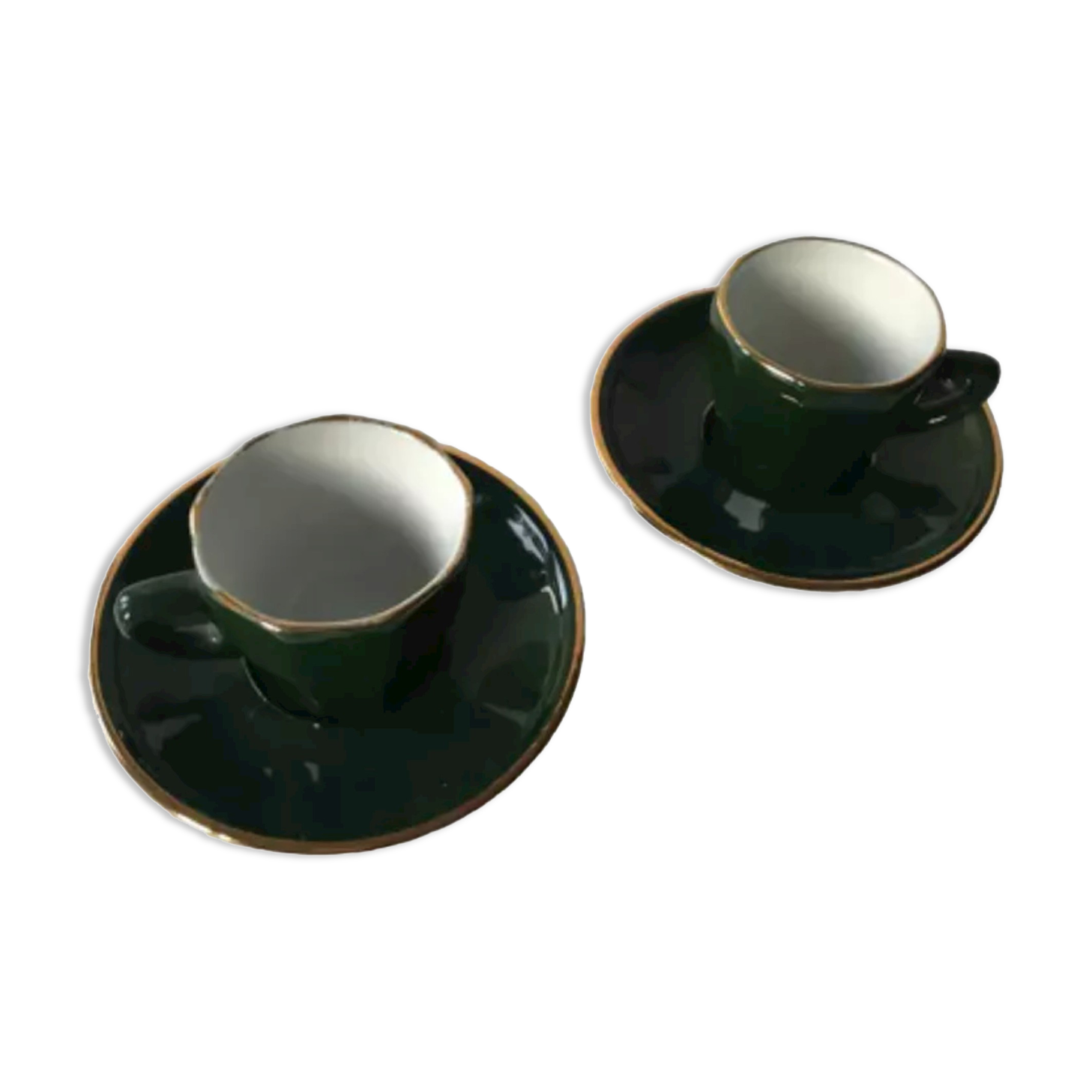 Pair of green apilco coffee cups