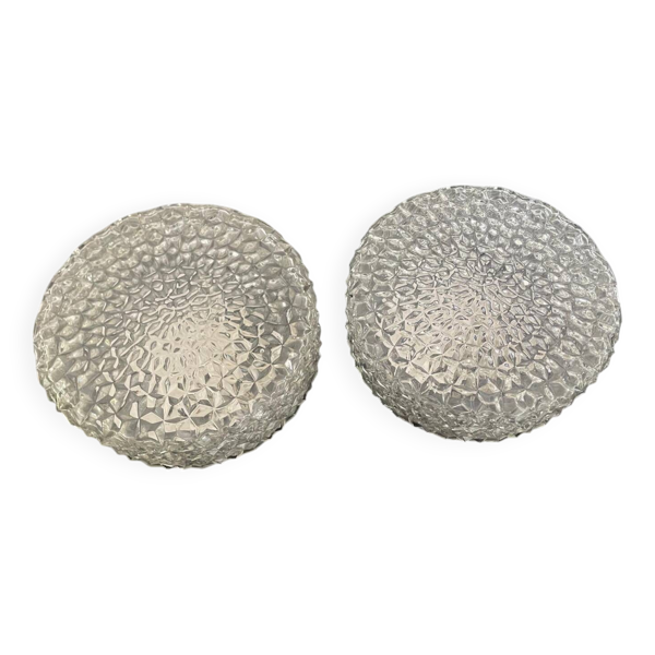 Paire plafonnier RZB verre moulé 1960. Allemagne