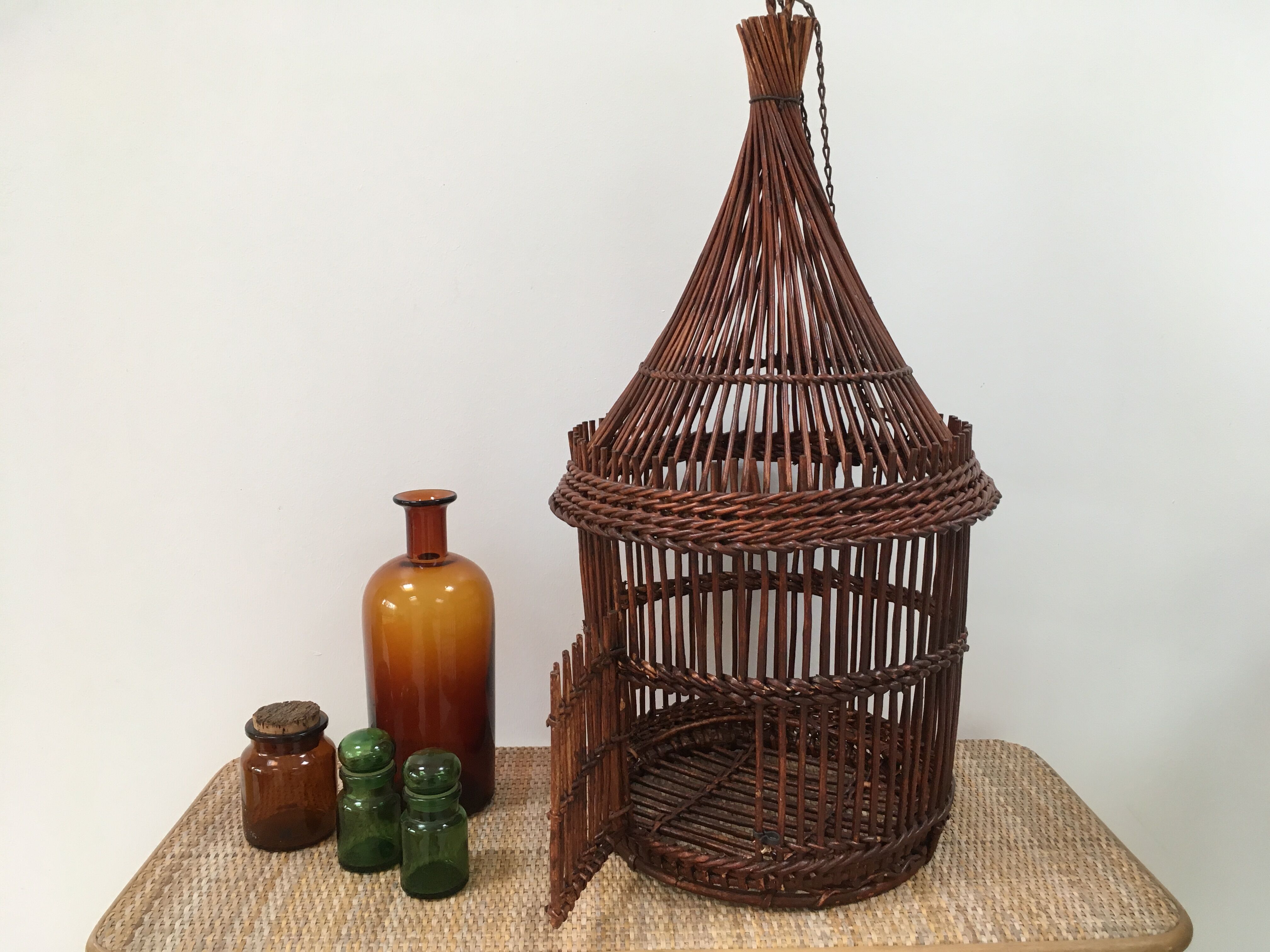 Cage à oiseaux décorative en rotin