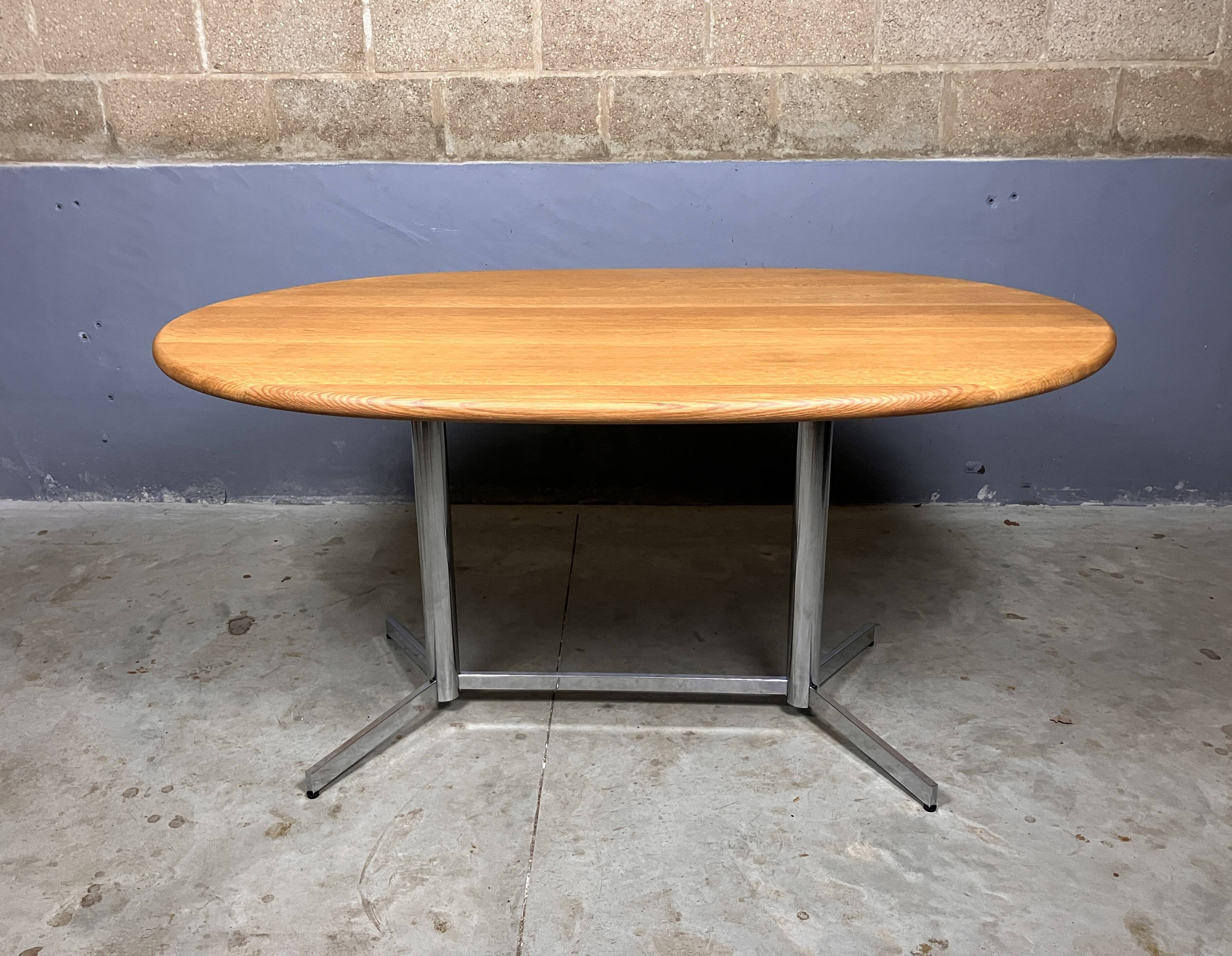 Vintage Dining Table Oval Chrome Solid Oak