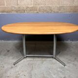 Vintage Dining Table Oval Chrome Solid Oak