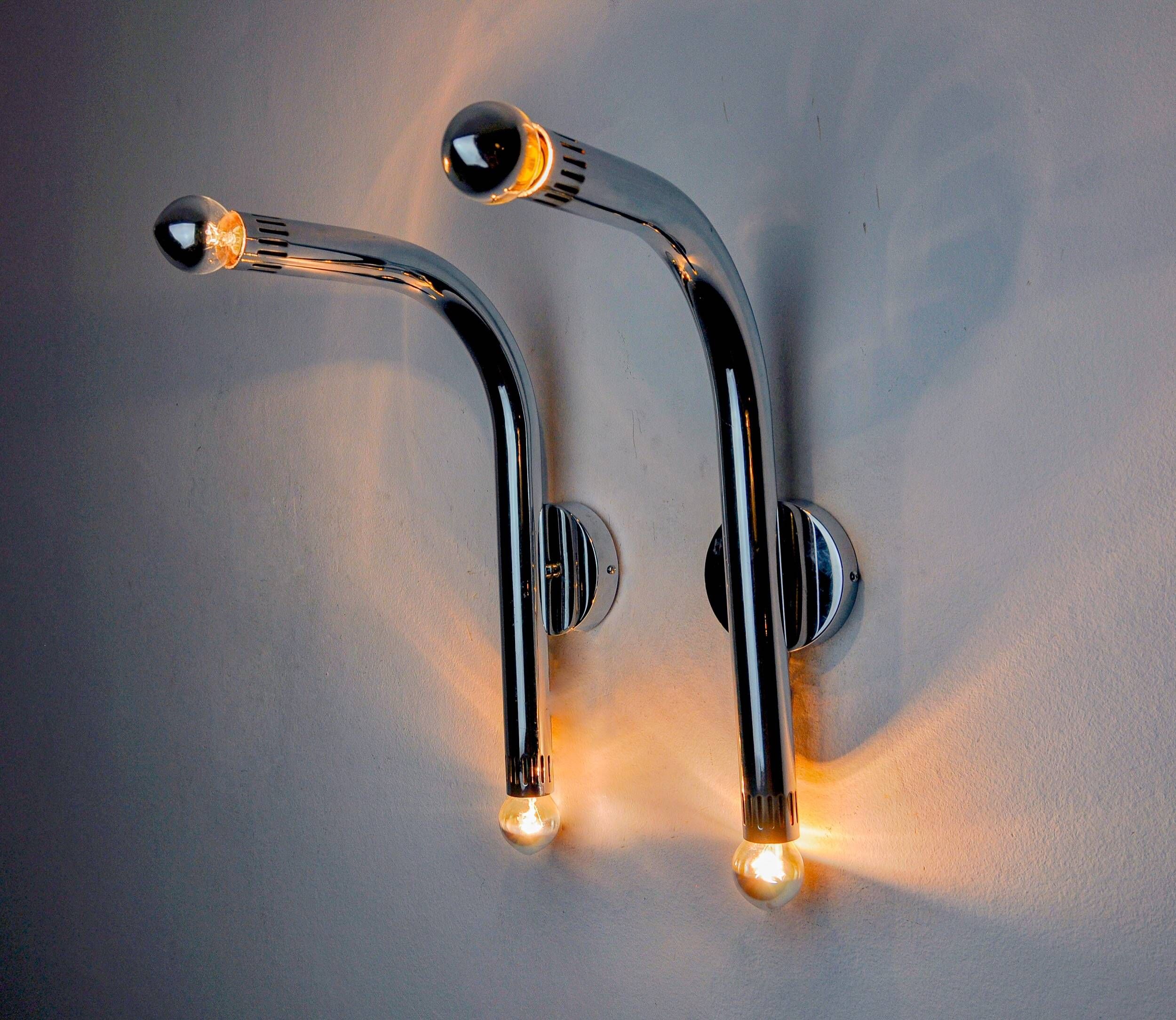 Pair of tubular chrome wall lights Italy, 1970