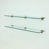 Rare Large Peter Ghyczy Brass and Glass Wall-Mounted Shelving Unit 1970s