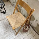 Beech and straw folding chair from the 80s
