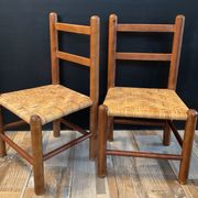 Pair of vintage children's chairs in wood and rattan
