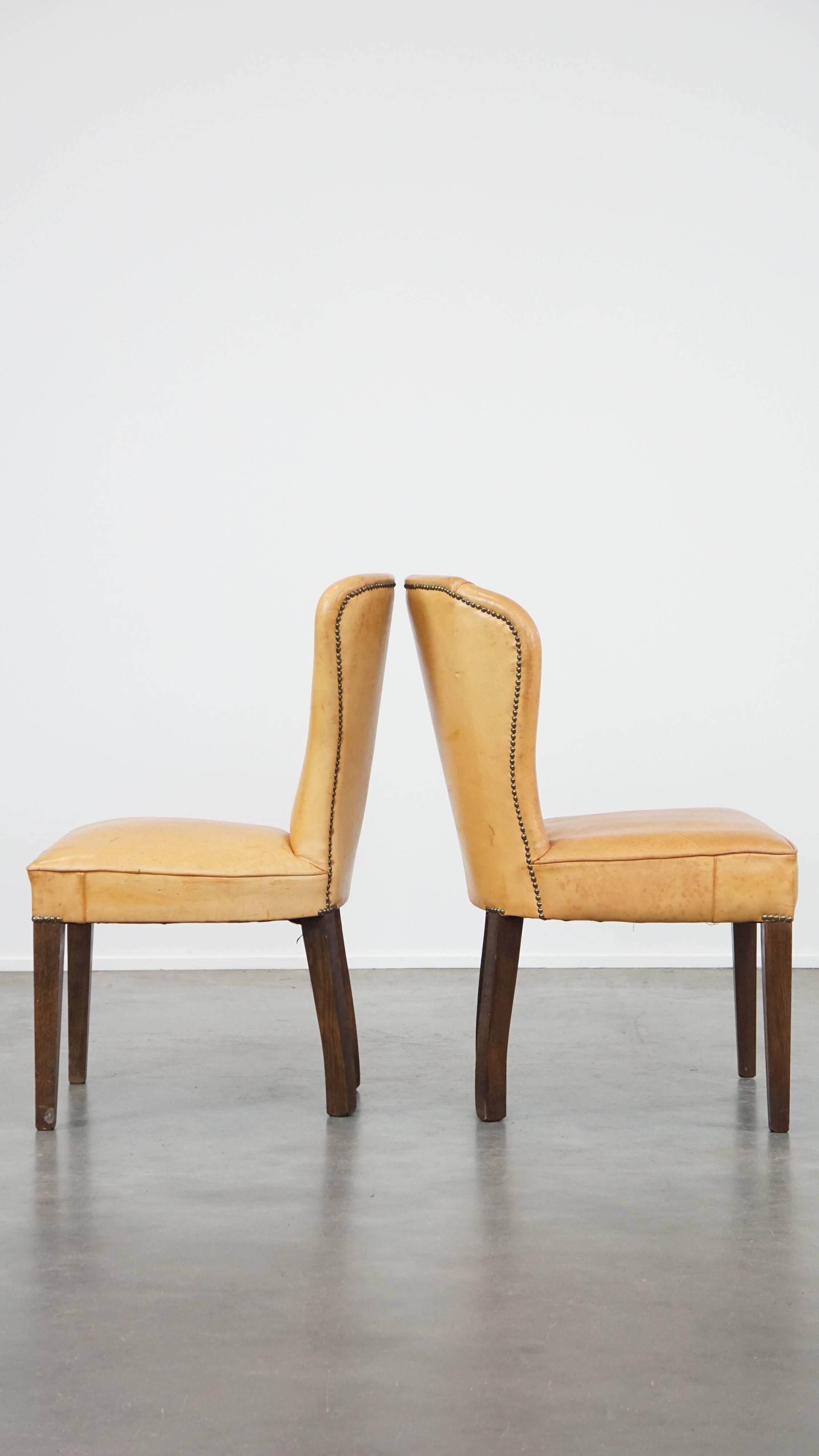 Set of 4 comfortable honey-colored goat leather dining chairs