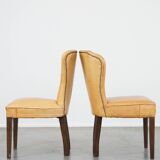 Set of 4 comfortable honey-colored goat leather dining chairs