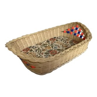 Old basket wicker tray rattan colored beads