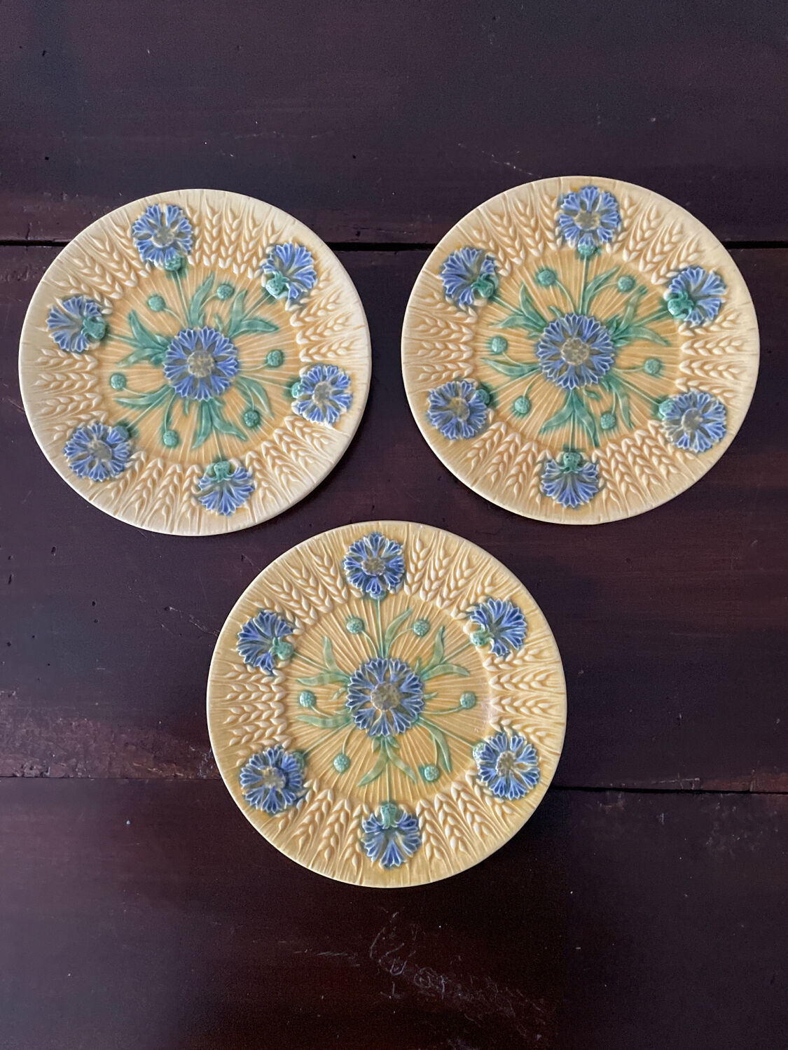 Set de 3 assiettes en barbotine années 1920
