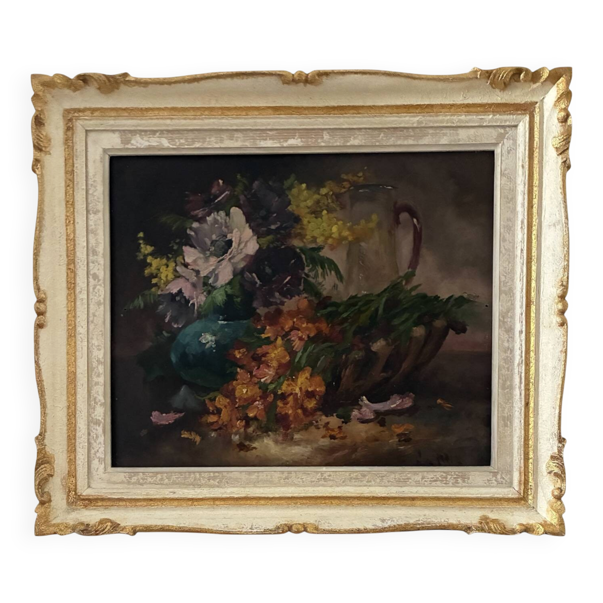 Still life oil on canvas, old French School, late 19th to early 20th century.