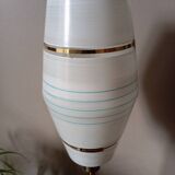 Mid-century gold metal table lamp with white striped shade
