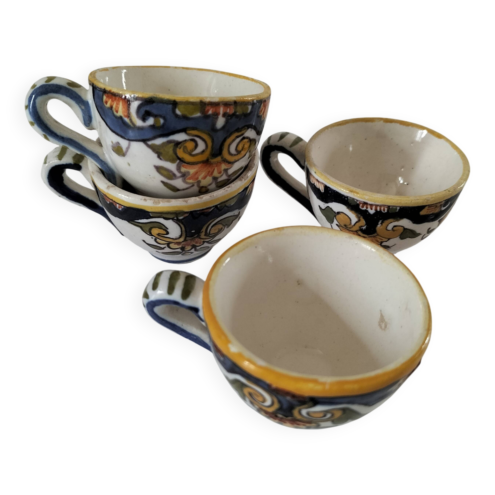 Set of 4 miniature earthenware cups with Old Rouen decor