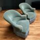 Pair of celadon green velvet armchairs with armrests, esprit