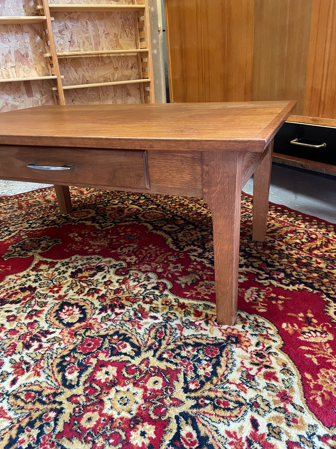 Table basse un tiroir bois vintage ep 50/60