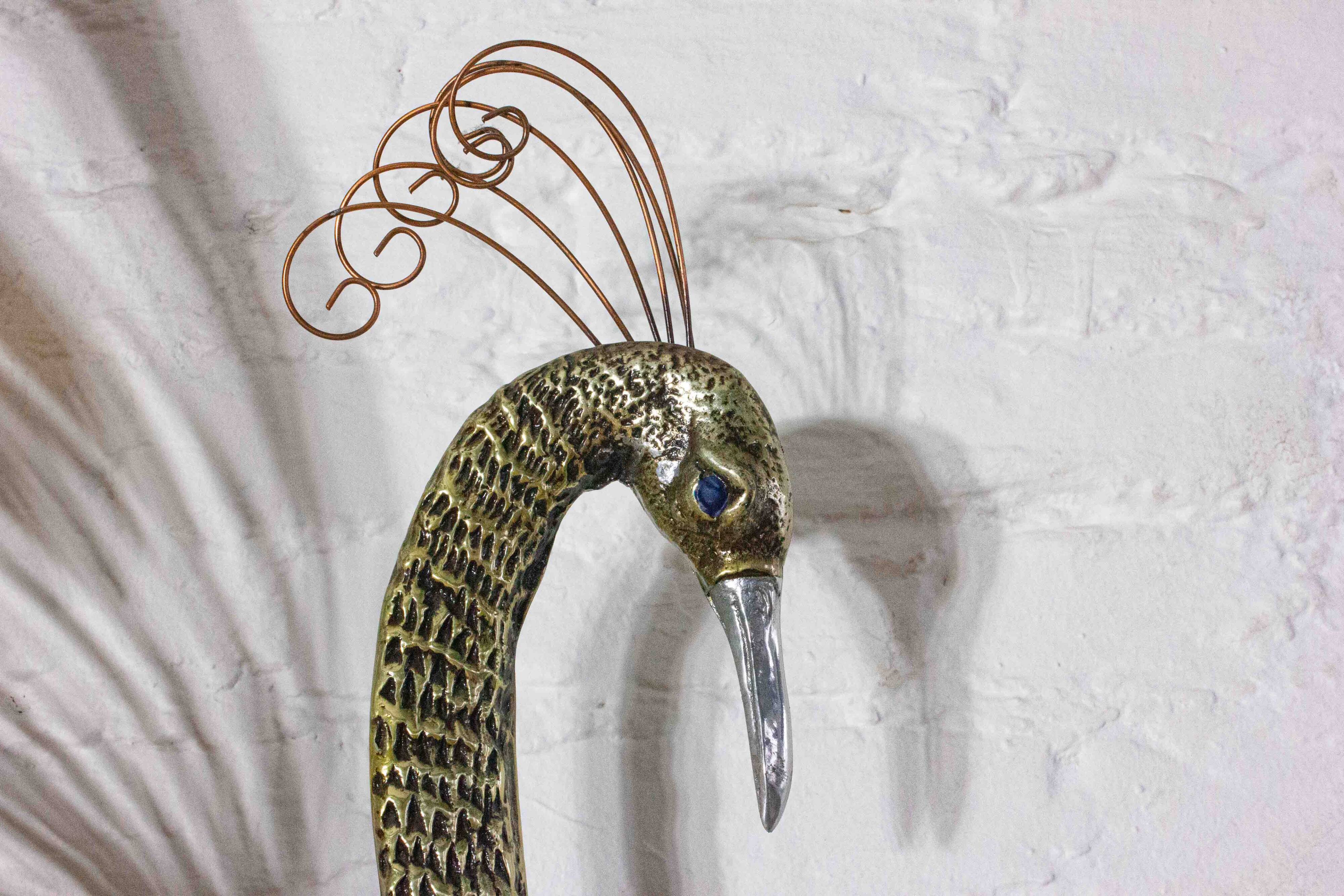 Impressive wall "Peacock" wall sculpture in brass by Curtis Jere, 1980s
