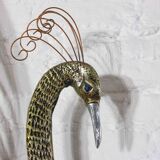 Impressive wall "Peacock" wall sculpture in brass by Curtis Jere, 1980s