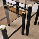 Set of 3 vintage nesting tables in smoked glass and black metal – 1970s