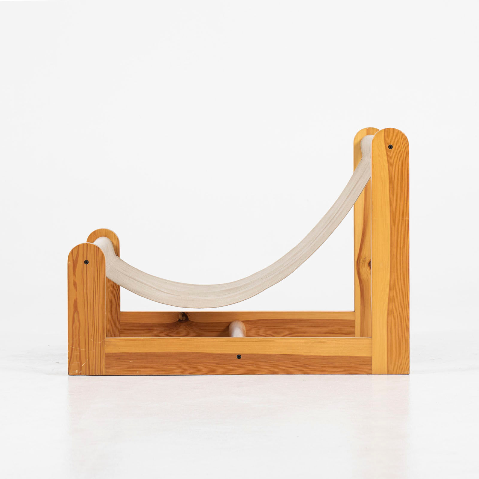 Sling chair in pine, canvas and sheepskin, 1970s