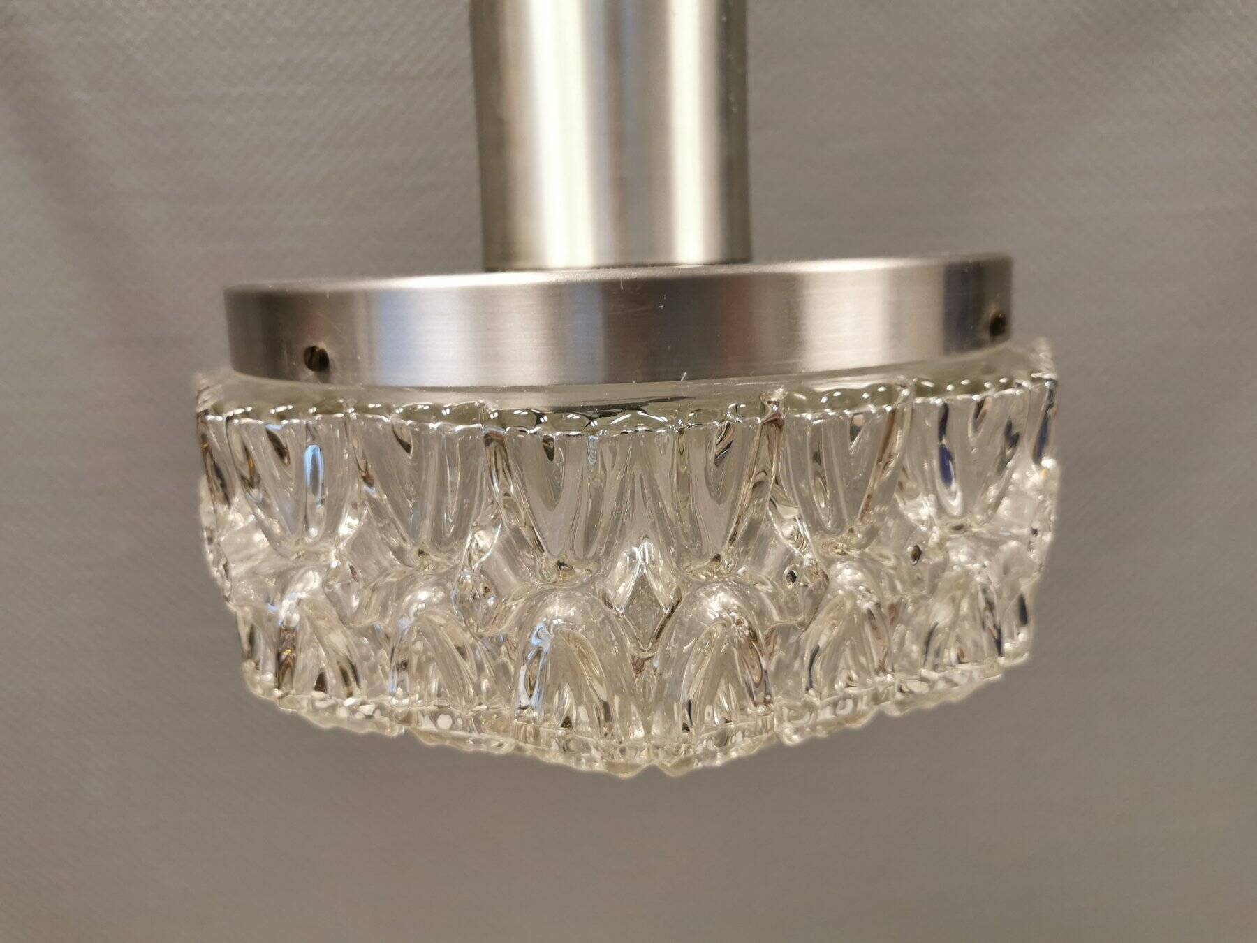 Beautiful hanging lamp in aluminium and hard-pressed crystal glass, probably Swedish