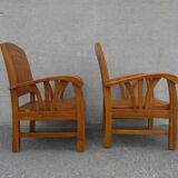 2 colonial bamboo and teak armchairs