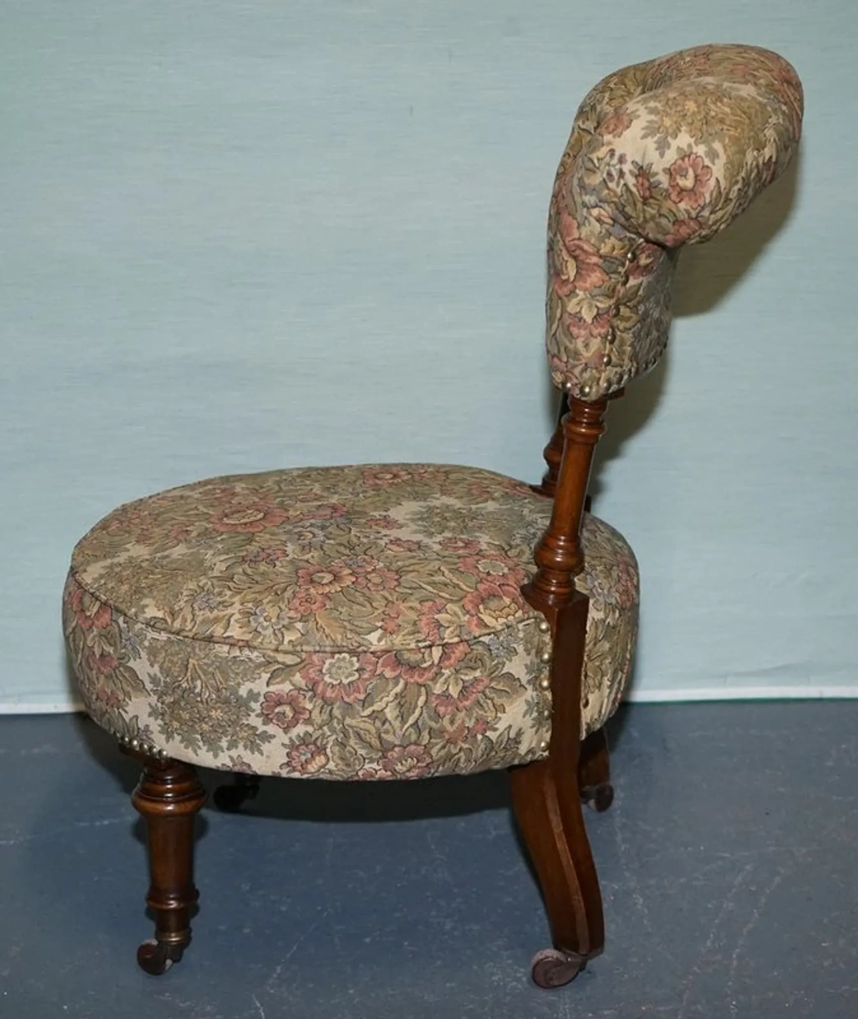 Antique Victorian Nursing Chair in Tapestry with Floral Decoration