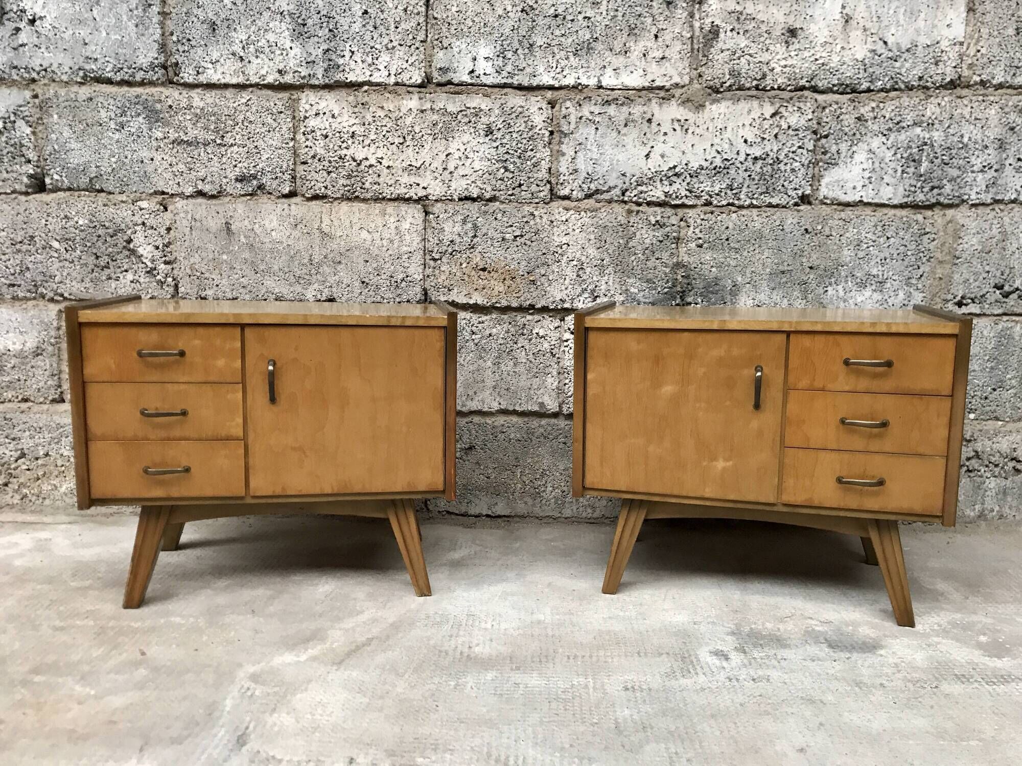 Pair of night table feet compass bedside end of vintage sofa old 1950 1960 retro