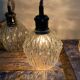 Set of three vintage electric chiseled glass walking lamps