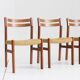Mid Century Danish teak and paper cord dining chairs 1960s , set of 4