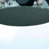 Vintage chrome sphere pendant lamp, space age eye lamp.