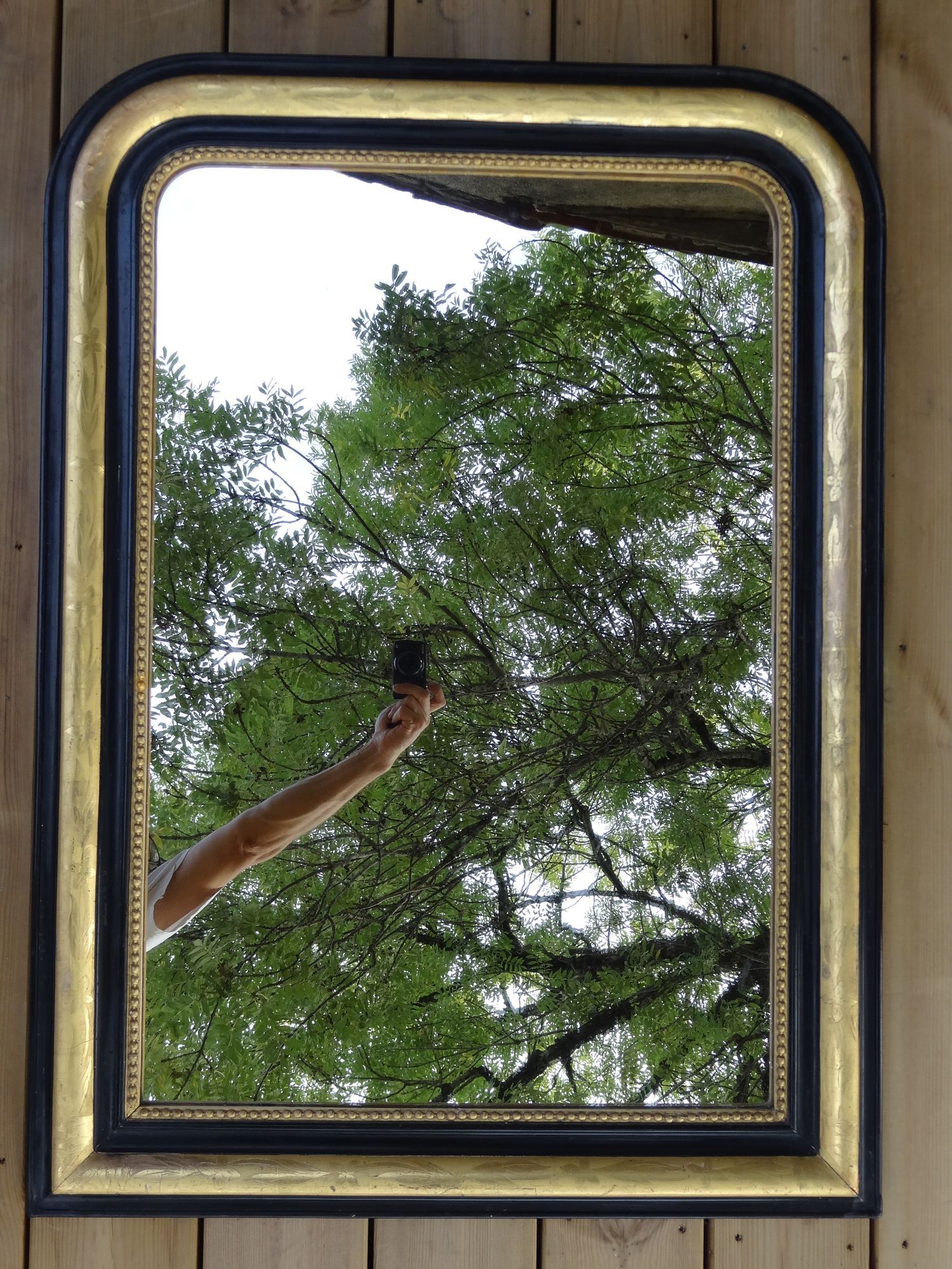 Louis Philippe mirror in blackened and gilded wood, 74 x 102 cm