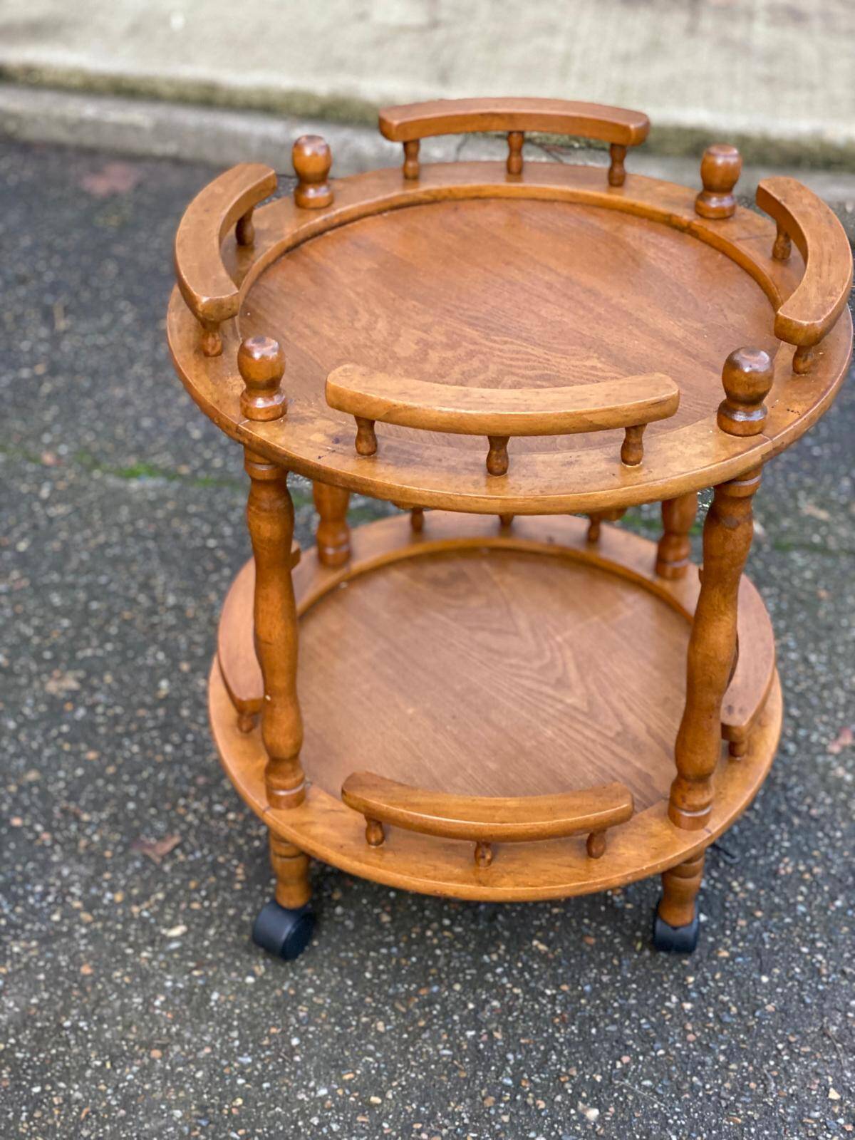 Desserte vintage rond en bois massif chariot à bar