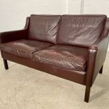 Vintage danish mid century dark cognac leather 2 seater stouby sofa