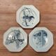 Set of three blue ironstone flat plates.
