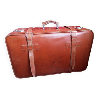 Cognac leather suitcase with bow ties
