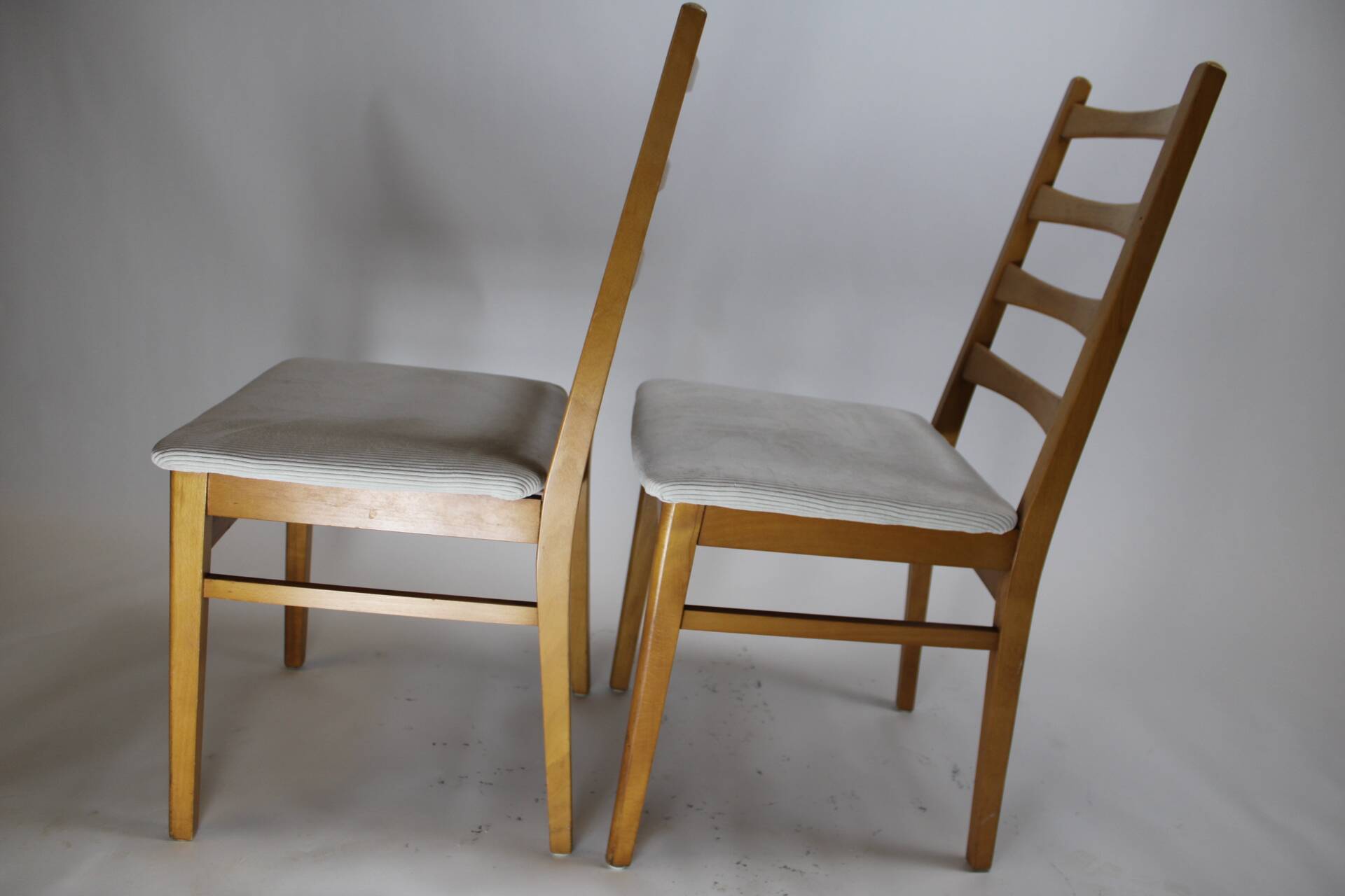 Pair of vintage teak chairs with white corduroy top, 1960s Sweden