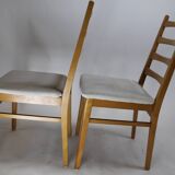 Pair of vintage teak chairs with white corduroy top, 1960s Sweden