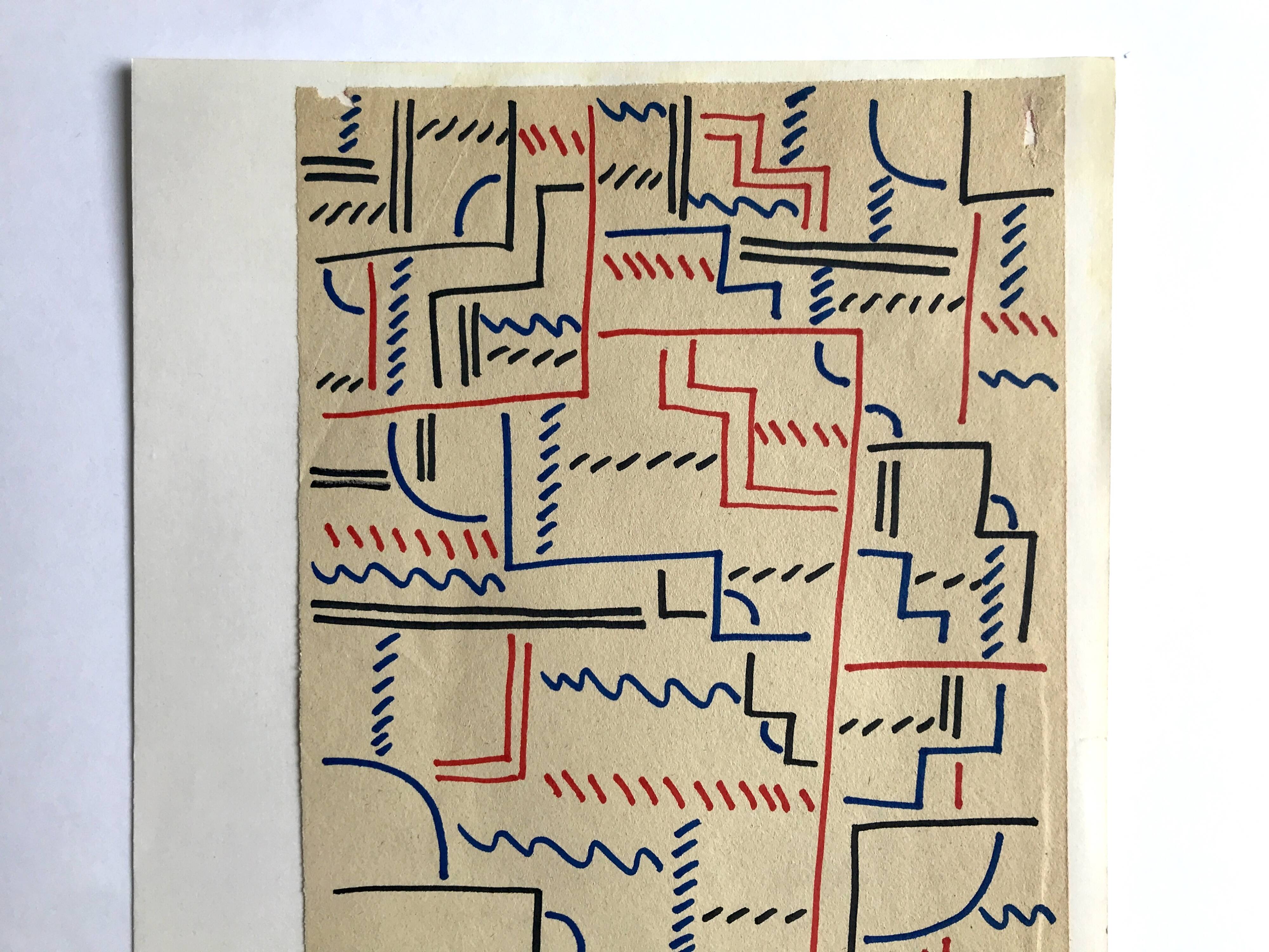 Elie dayan, untitled (abstract composition 5). felt pen on paper.