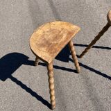 Pair of tripod farm stools in turned wood
